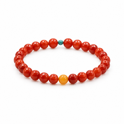 Persimmon red agate bracelet with yellow and green accent beads