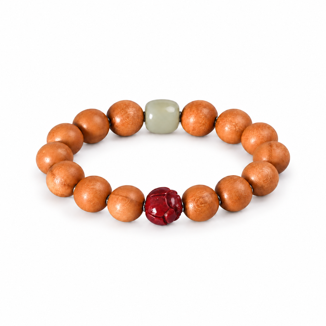 Peach Wood Lotus Bead Bracelet – 8mm, 10mm & 12mm on a white background