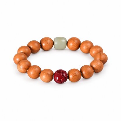Peach Wood Lotus Bead Bracelet – 8mm, 10mm & 12mm on a white background