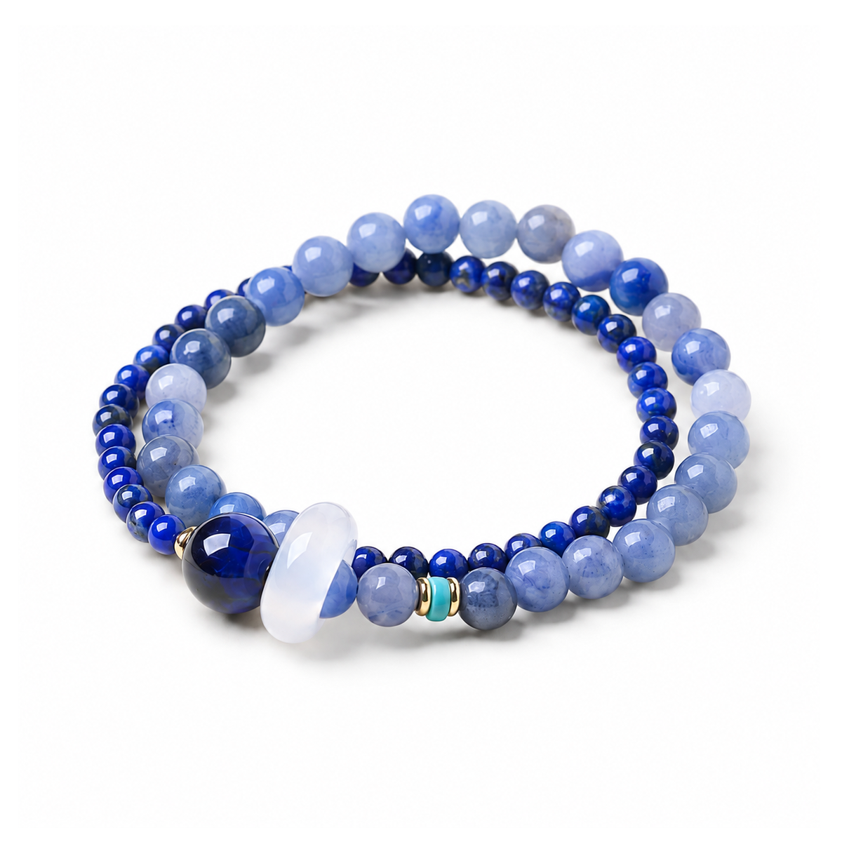 Moonlit Sea double-wrap blue bead bracelet on white