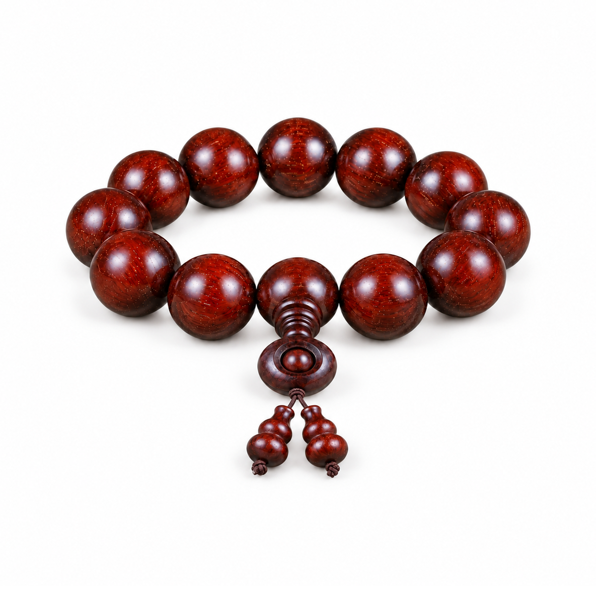 Red Sandalwood Bracelet with Ring & Gourd Details on a white background