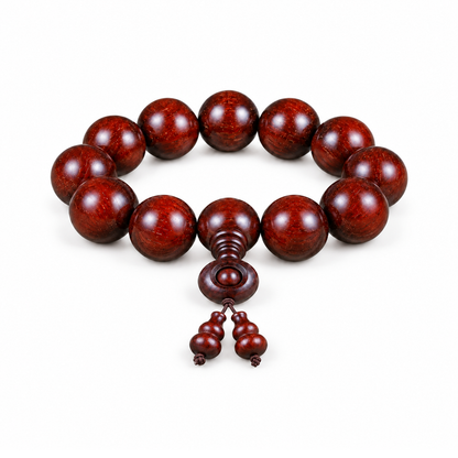 Red Sandalwood Bracelet with Ring & Gourd Details on a white background