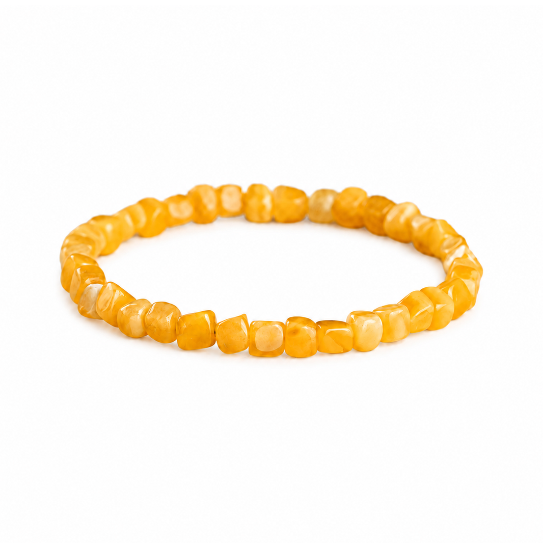 Honey amber rounded-cube bracelet on white background