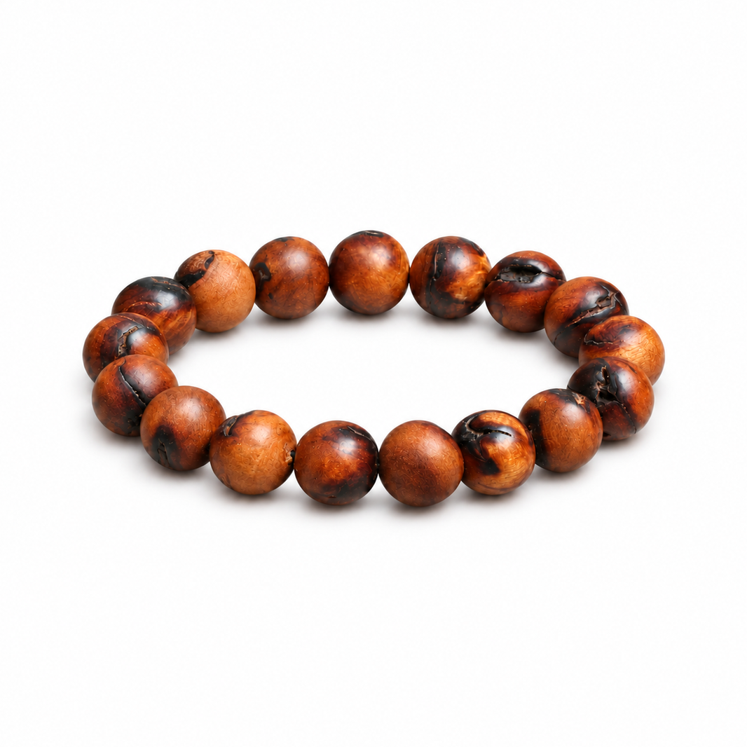 Jujube wood bracelet with seventeen 12mm beads on white