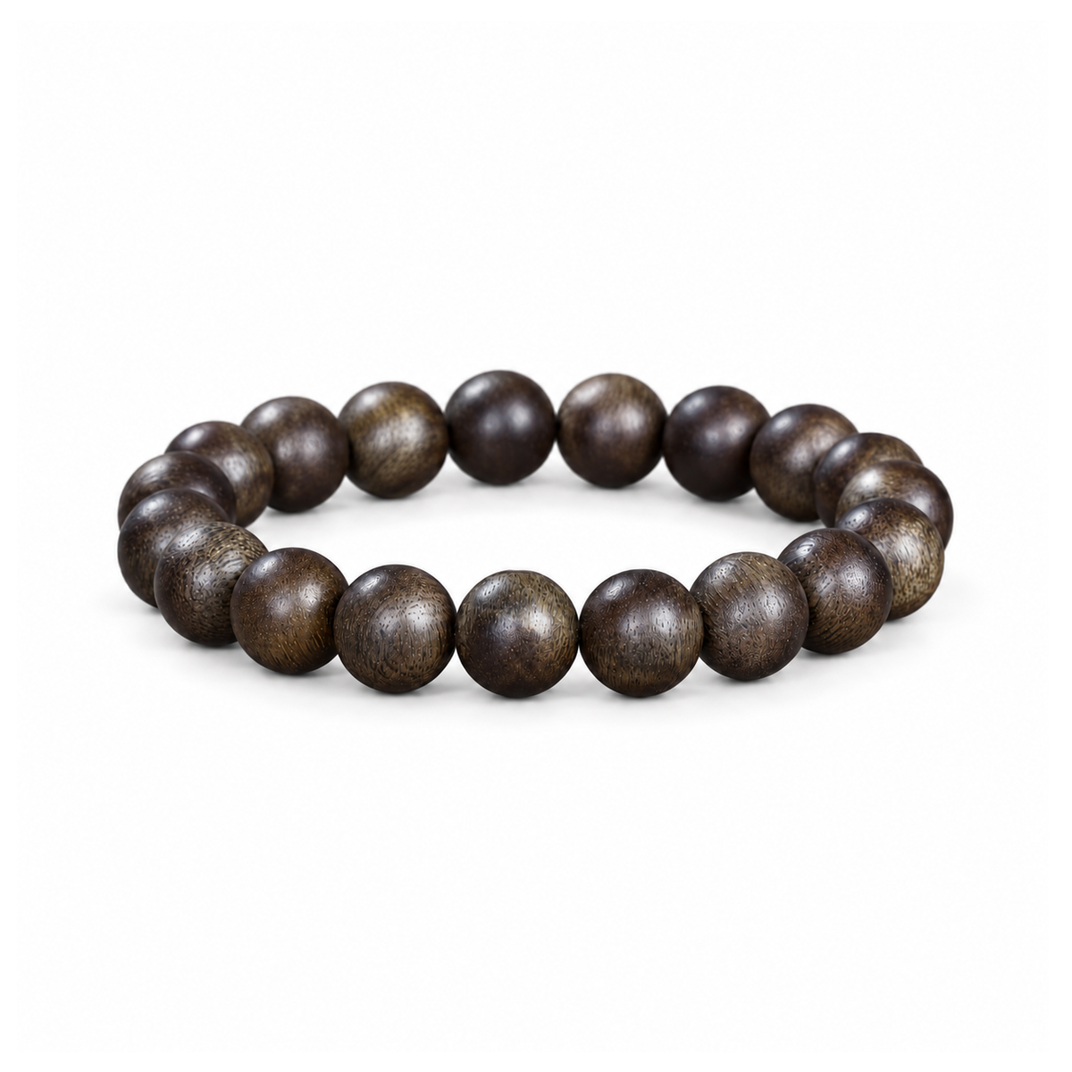 Dark brown agarwood round-bead single-loop bracelet on white