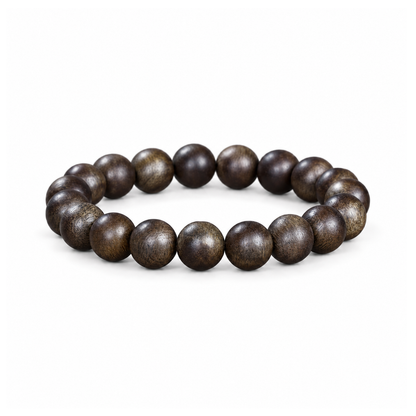 Dark brown agarwood round-bead single-loop bracelet on white