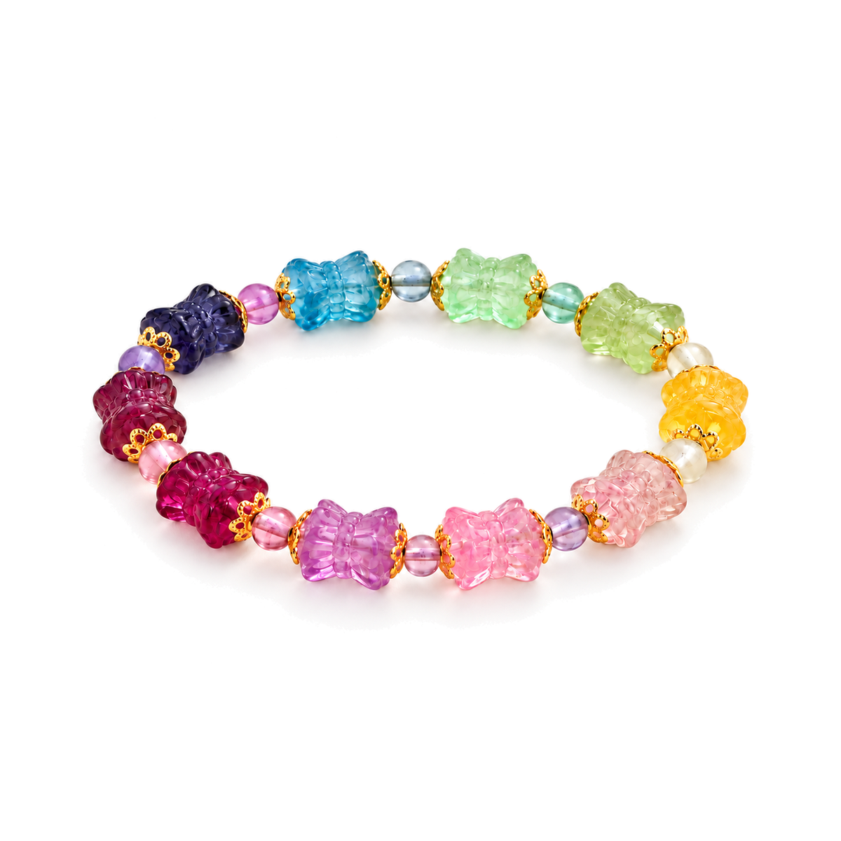 Natural rainbow fluorite lotus bracelet — standardized main view