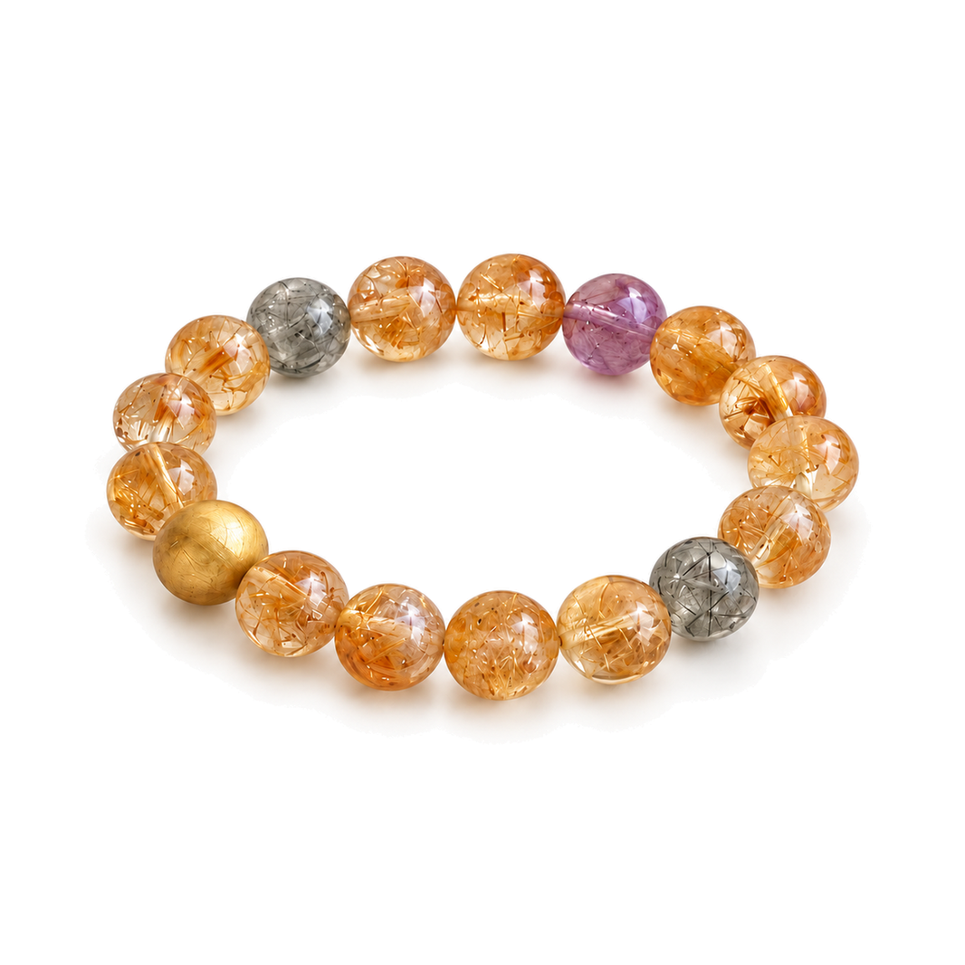 Citrine, Golden Rutilated Quartz & Tiger Eye Bracelet – 10mm – standardized main view