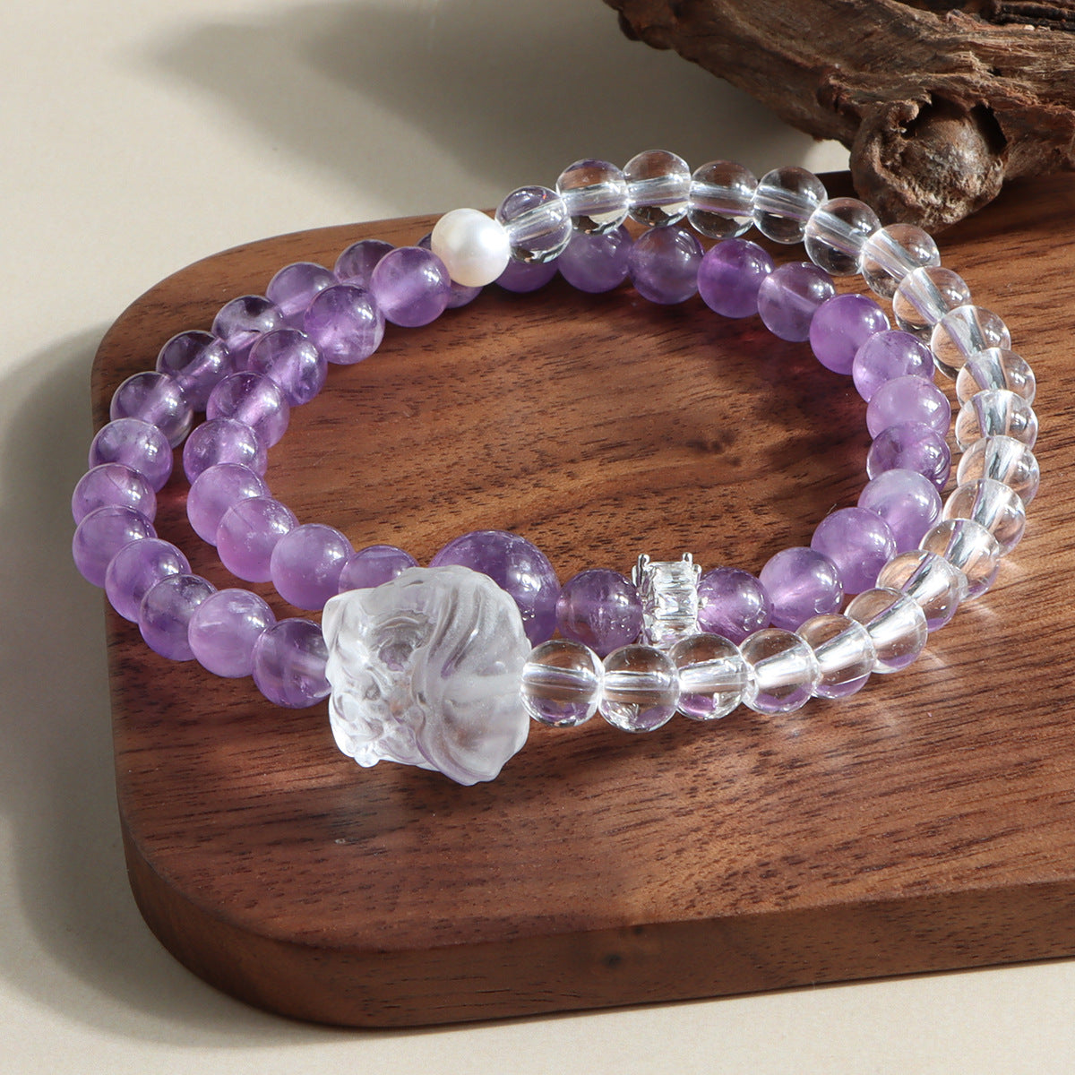 Lion crystal double-wrap bracelet — original product photograph