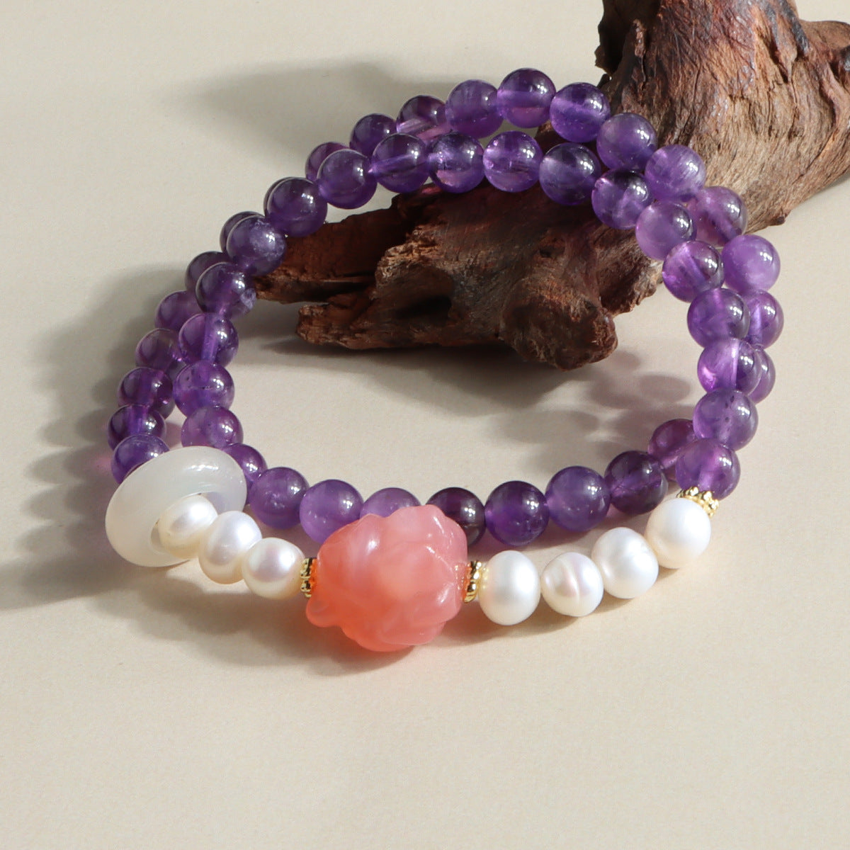 Freshwater Pearl & Yanyuan Fox crystal double-wrap bracelet — original product photograph