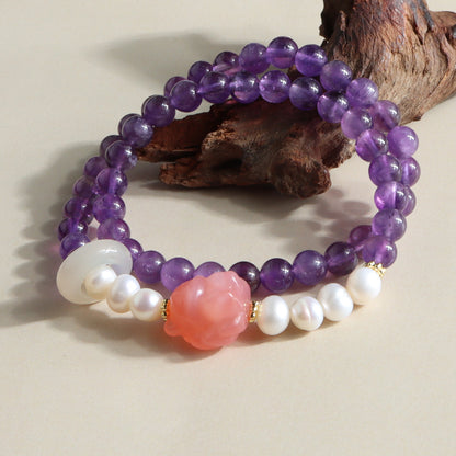 Freshwater Pearl & Yanyuan Fox crystal double-wrap bracelet — original product photograph