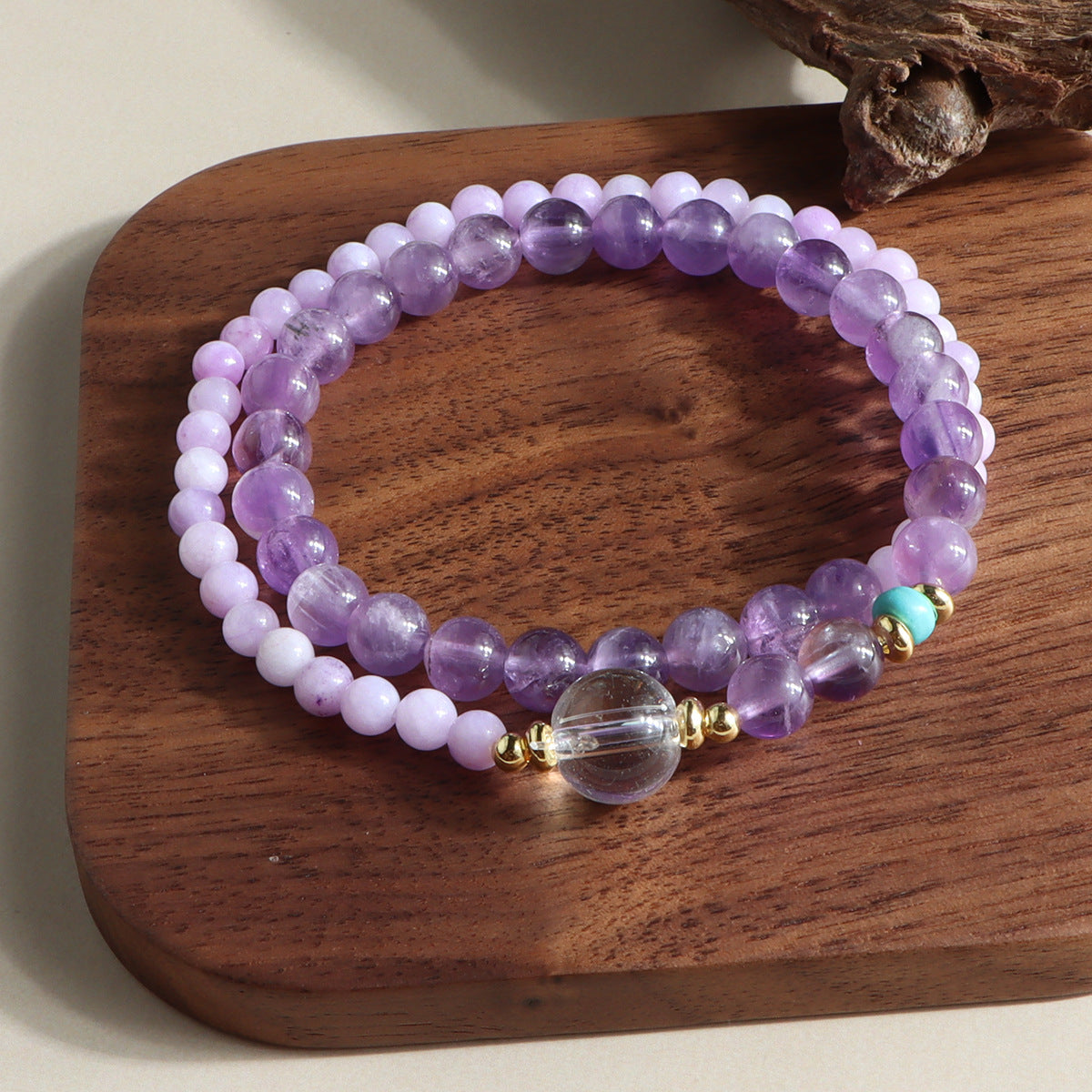 Two-Tone Amethyst crystal double-wrap bracelet — original product photograph