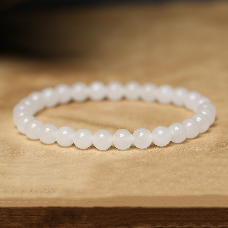 6 mm round white Hetian jade bracelet