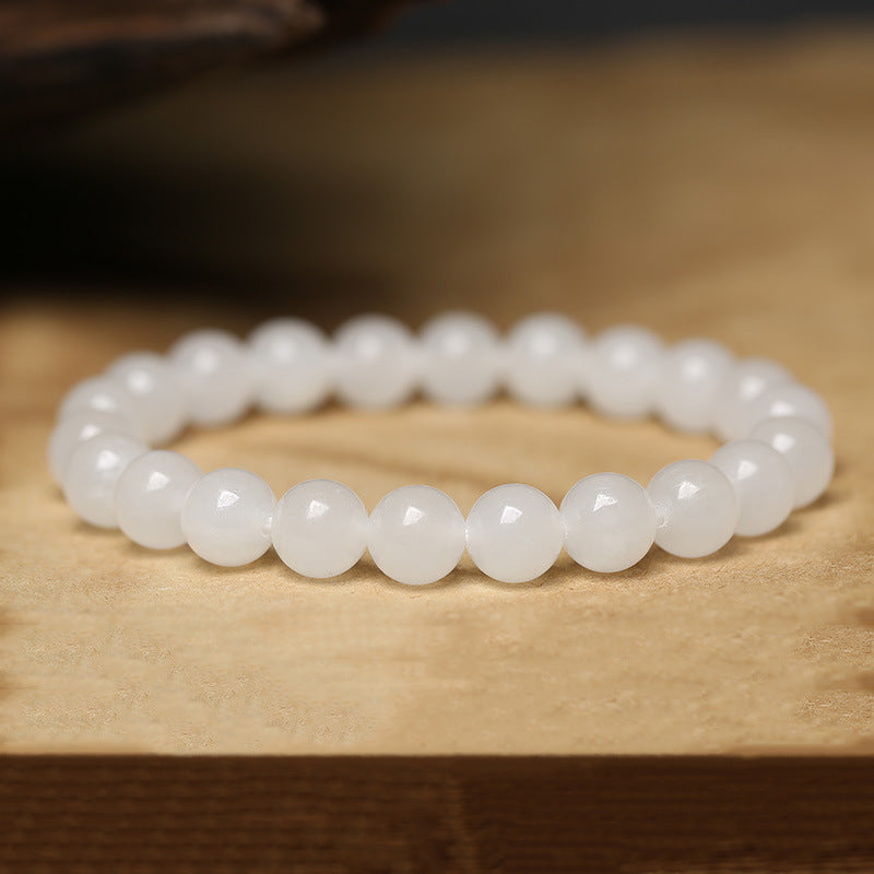 8 mm round white Hetian jade bracelet