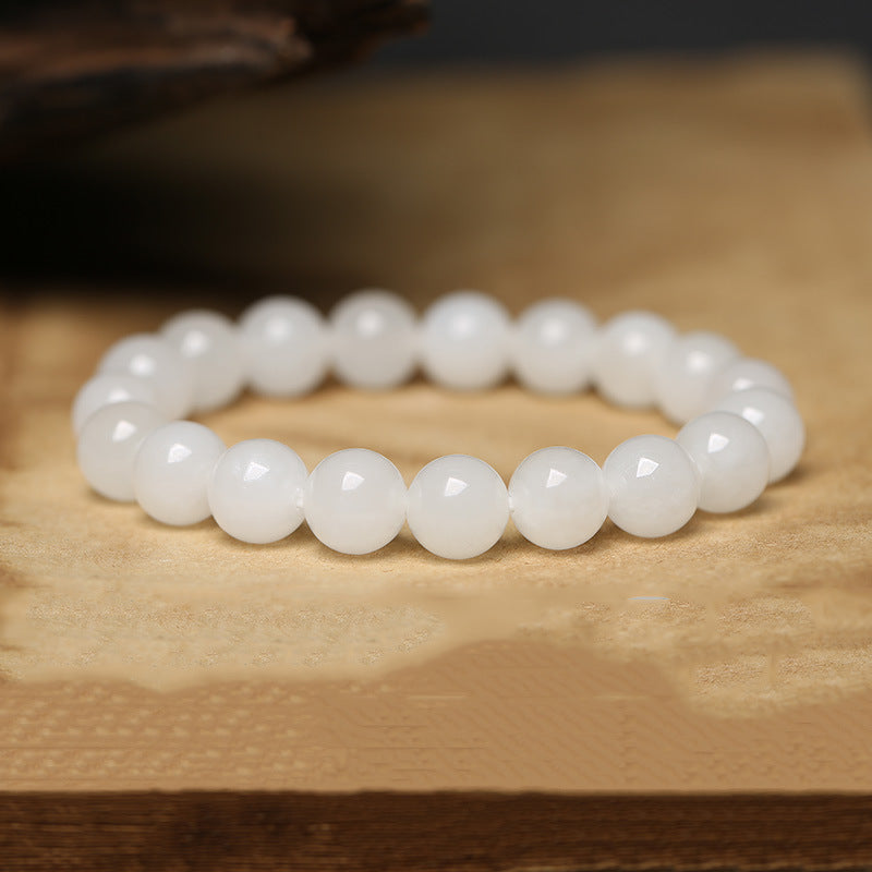 10 mm round white Hetian jade bracelet