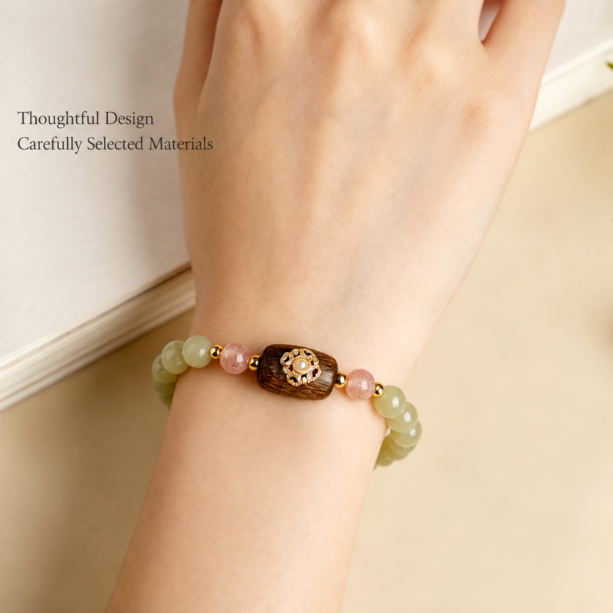 Hetian jade clover bracelet worn on wrist
