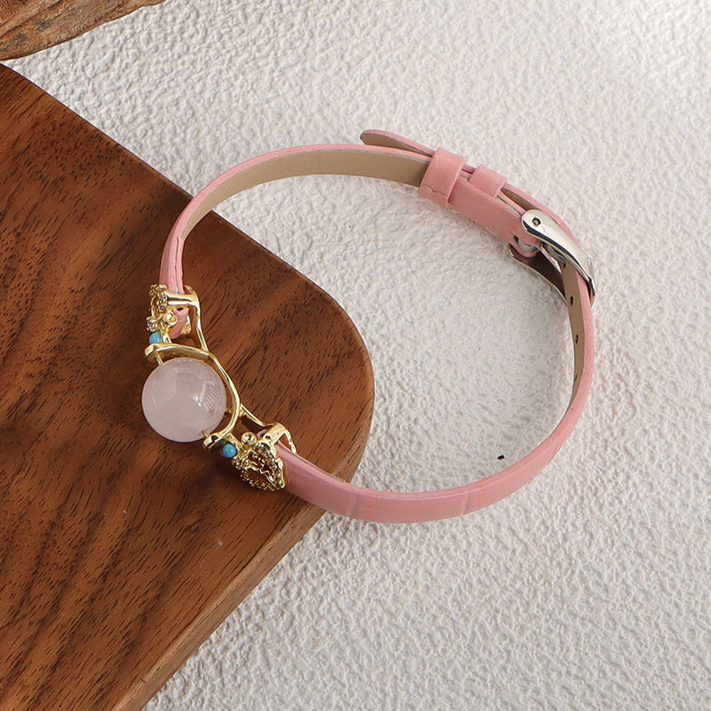 Rose Quartz · Pink Strap stone bead and leather strap bracelet