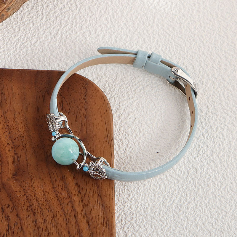 Larimar · Blue Strap stone bead and leather strap bracelet