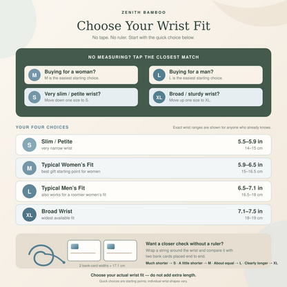 No-measuring bracelet wrist fit guide with S, M, L and XL choices
