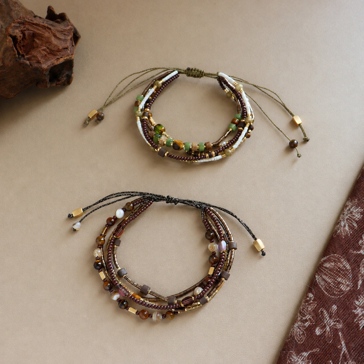 Earthy Green & Brown and Shell Beads bracelet styles