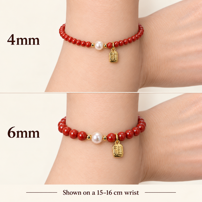Cinnabar-style and freshwater pearl bracelet size comparison: 4mm and 6mm