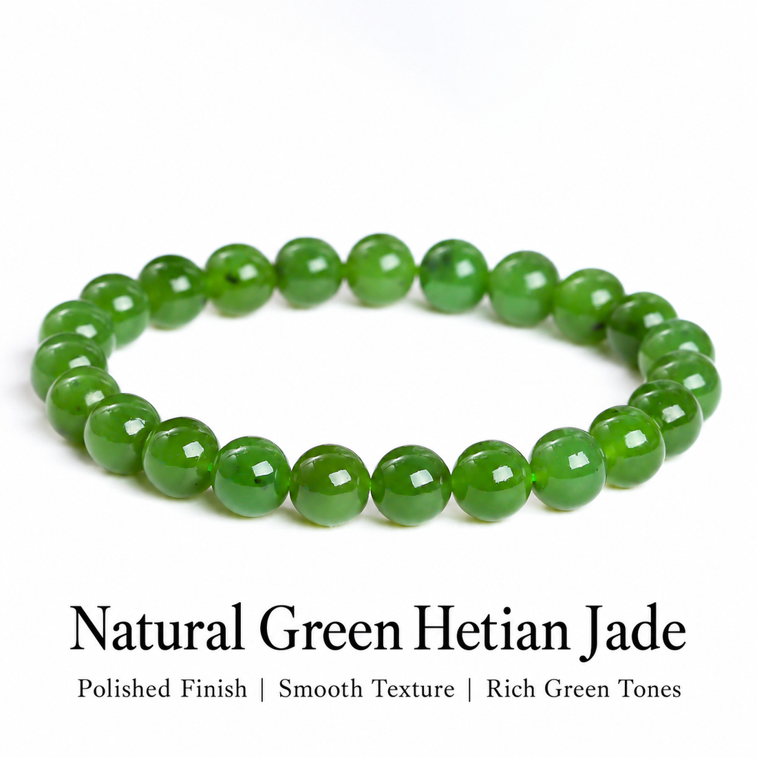 Natural green Hetian jade bracelet with English material caption