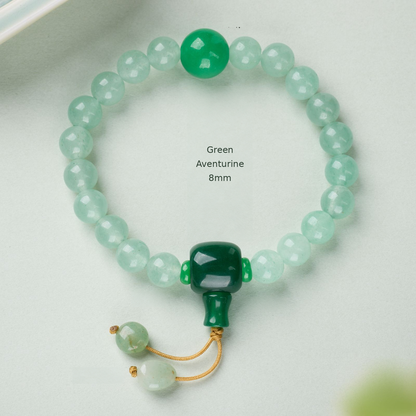 Green Aventurine – 8mm bracelet with green accents and cord drops