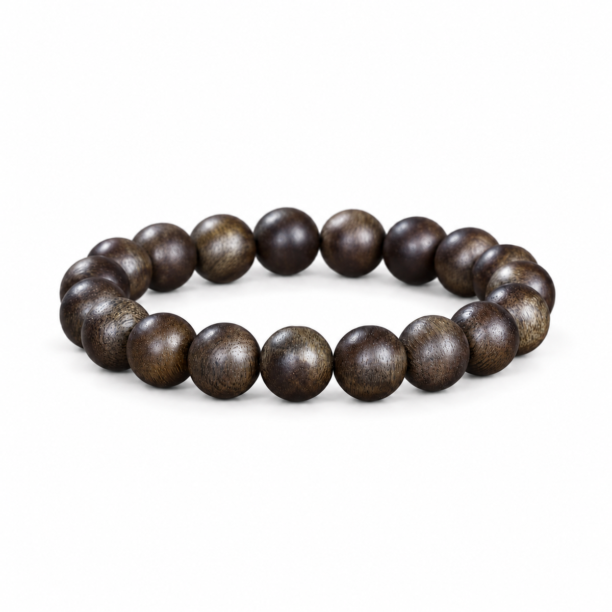 Dark brown agarwood round-bead single-loop bracelet on white