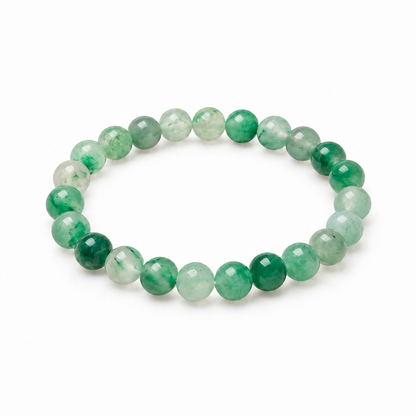 Plain green stone bracelet with 23 round 8mm beads on white