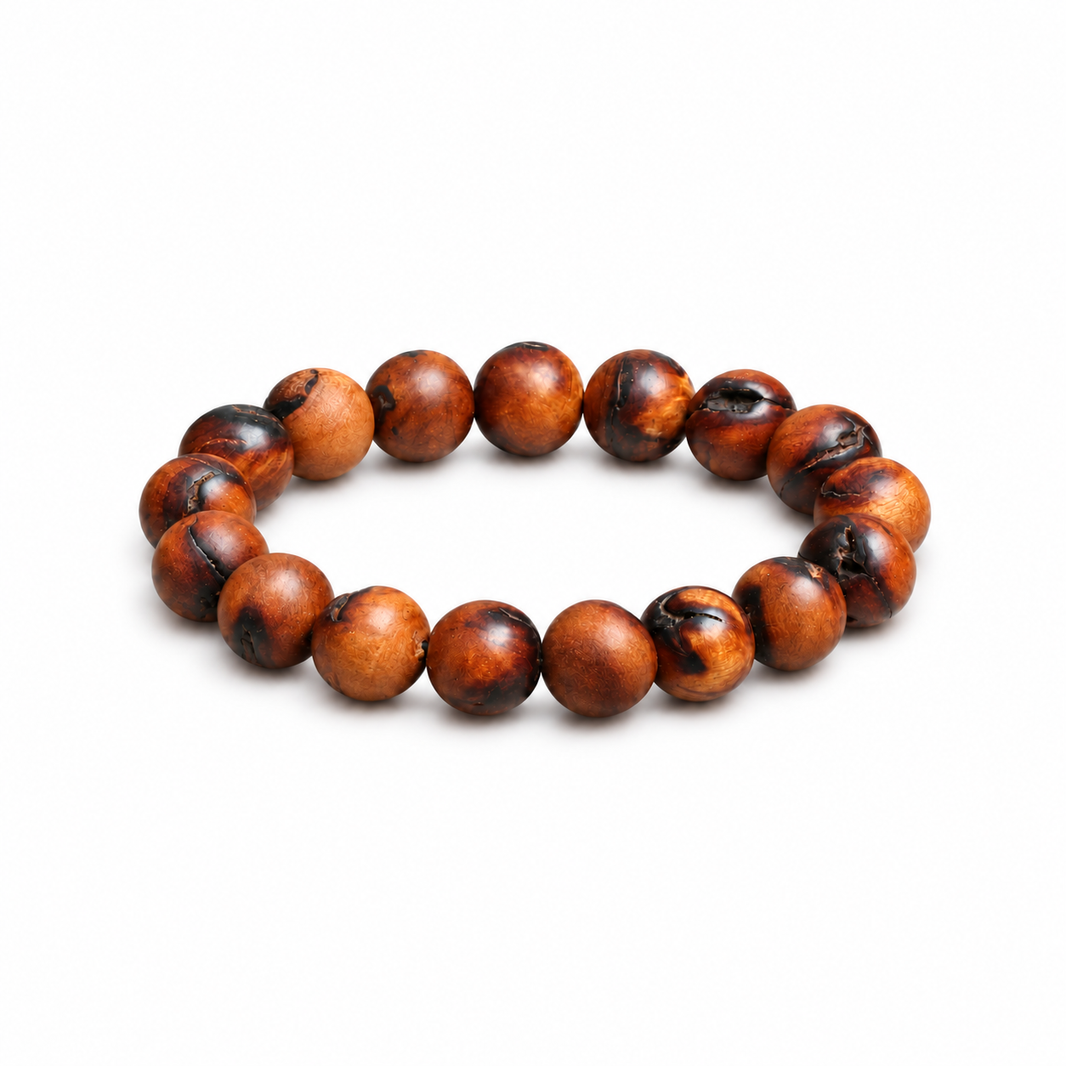 Jujube wood bracelet with seventeen 12mm beads on white