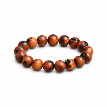 Jujube wood bracelet with seventeen 12mm beads on white