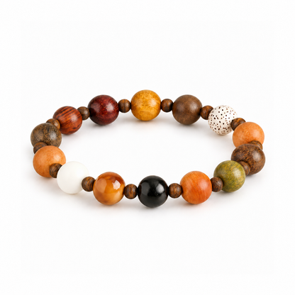 Mixed wood bead bracelet with 10mm main beads and small wooden spacers