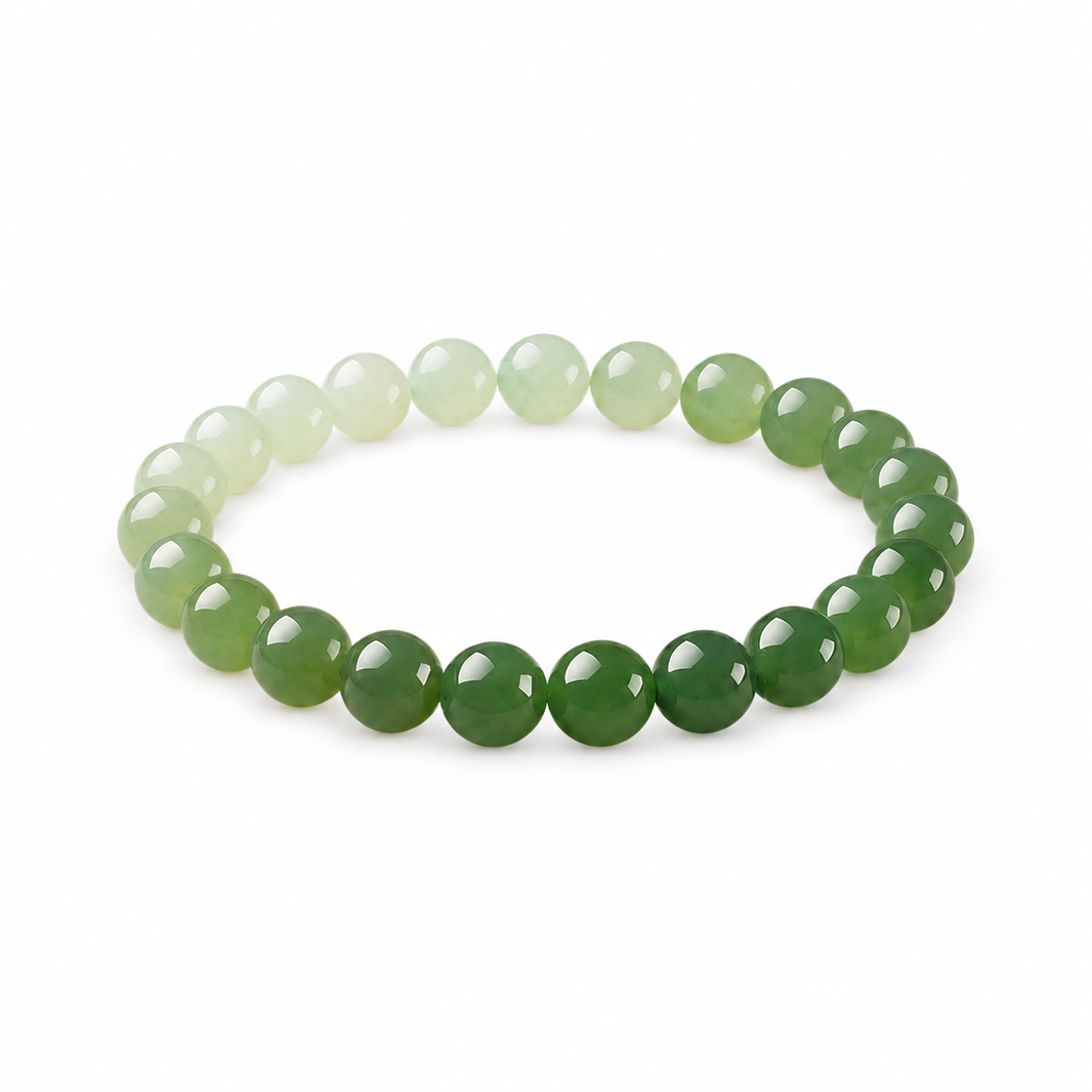 Gradient Hetian Jade Bead Bracelet on a white background